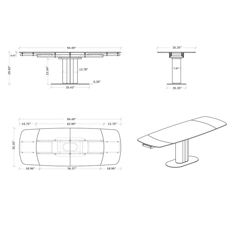 Milan Karlita Extendable Gray Marbleized Ceramic Top Dining Table w/ Steel Base
