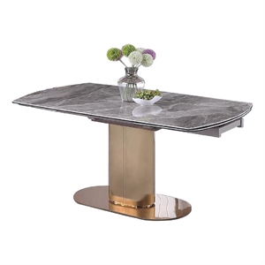 Milan Karlita Extendable Gray Marbleized Ceramic Top Dining Table w/ Steel Base
