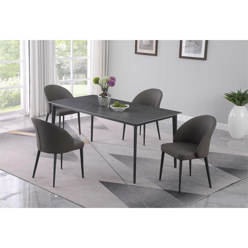 Milan Marbleized Matte Gray Ceramic Top Table with Steel Four-legged Base