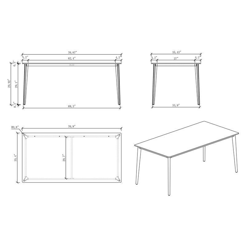 Milan Marbleized Matte Gray Ceramic Top Table with Steel Four-legged Base