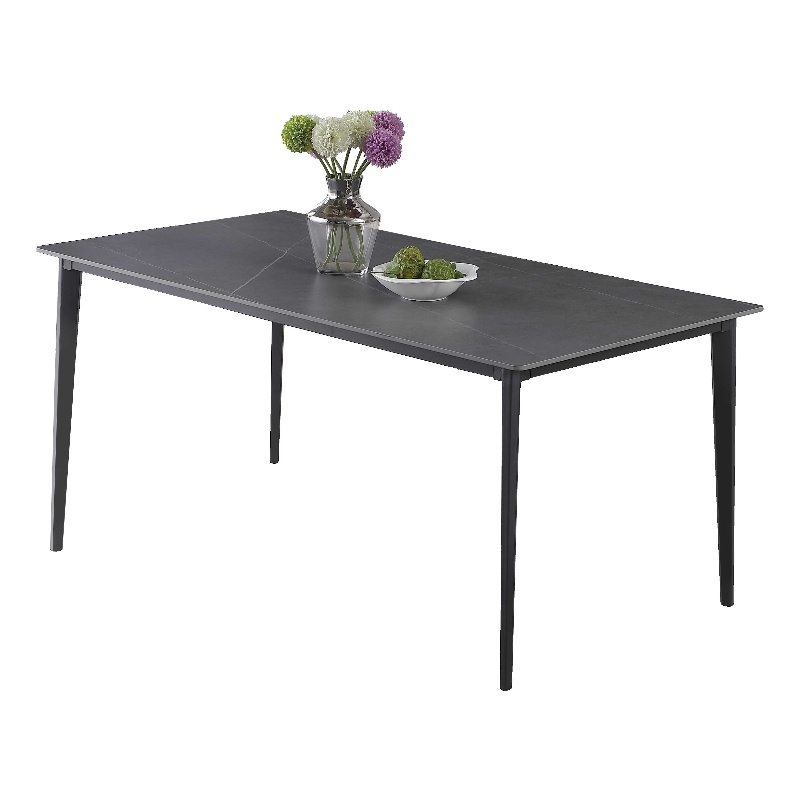 Milan Marbleized Matte Gray Ceramic Top Table with Steel Four-legged Base