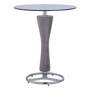 milan mirella contemporary round glass pub table with gray upholstered pedestal