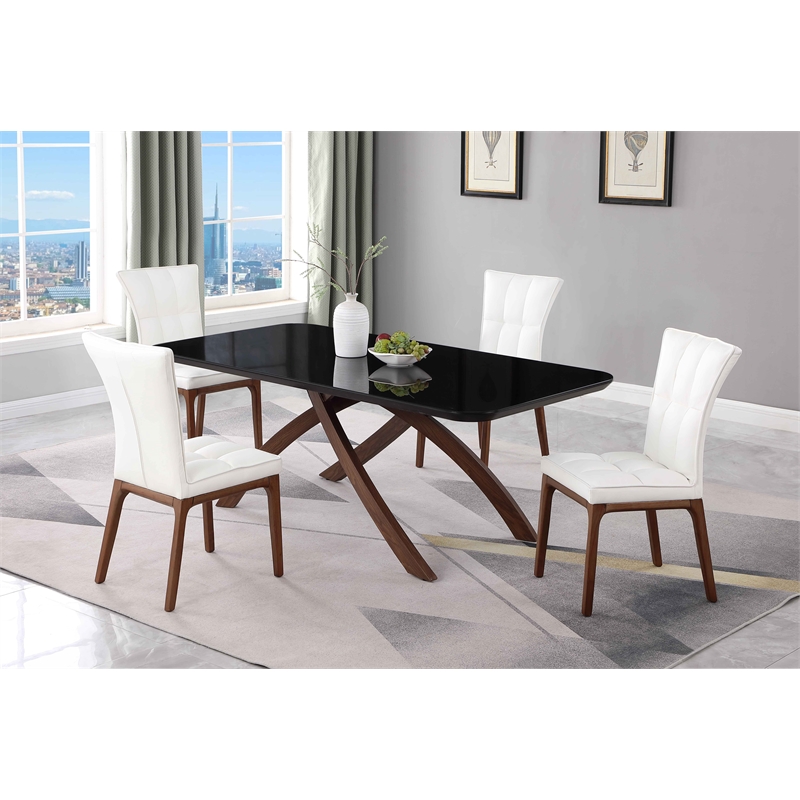 Milan Emerson Black Glass Top Dining Table with Crisscross Base