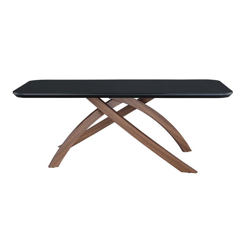 Milan Emerson Black Glass Top Dining Table with Crisscross Base