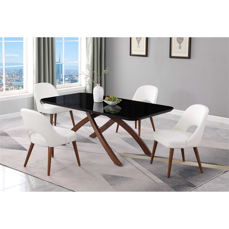 Milan Emerson Dining Set with Black Glass Table & Open Back Chairs