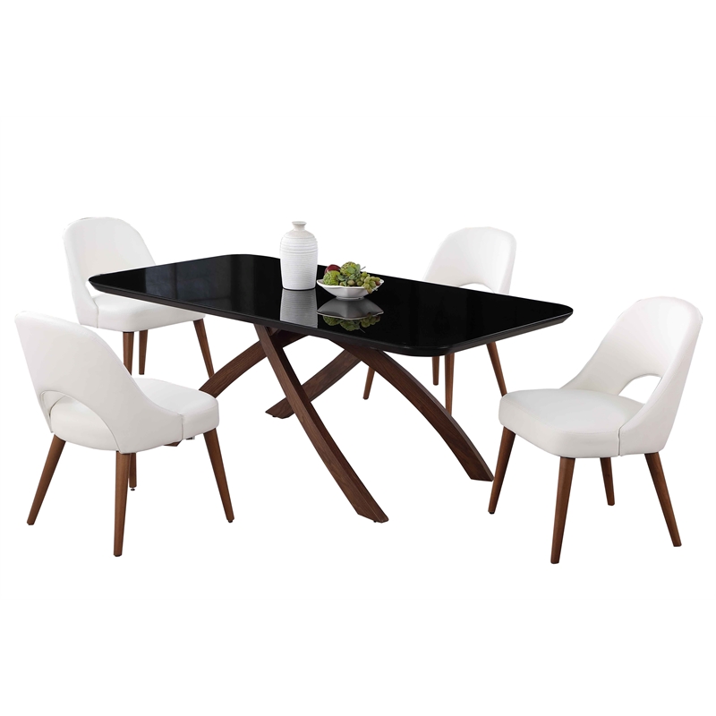 Milan Emerson Dining Set with Black Glass Table & Open Back Chairs