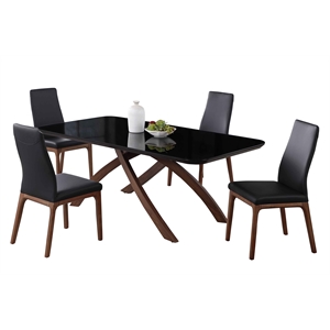 Milan Emerson Dining Set with Black Glass Table & 4 Black Solid Wood Chairs