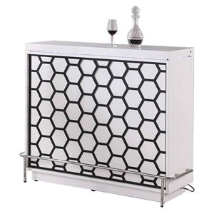 Milan Baron White Wood Home Bar with Honeycomb Accent and Storage