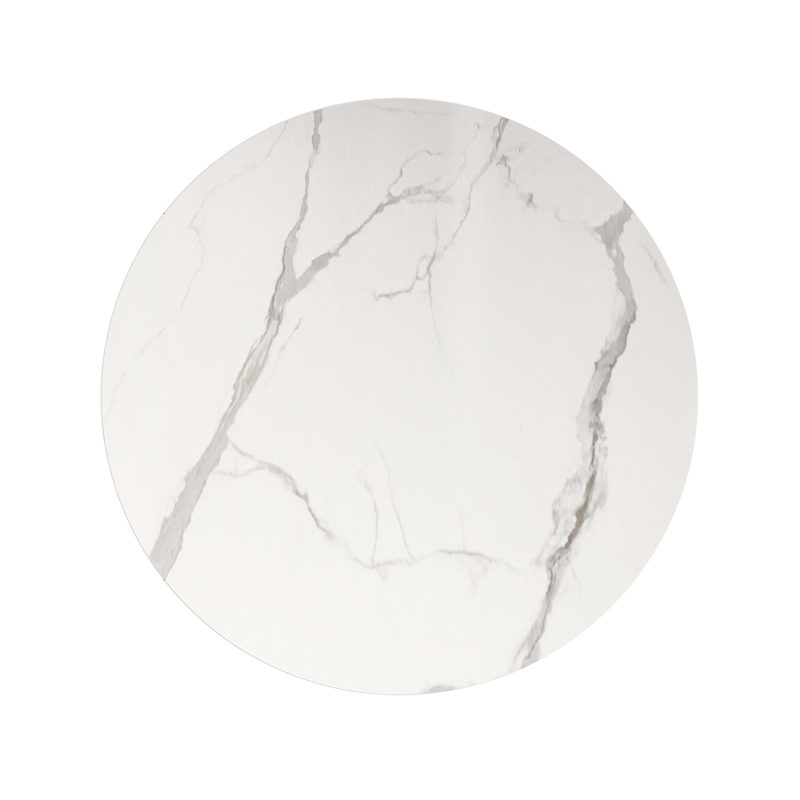 Milan Lacey White Marbleized Sintered Stone Top Dining Table with Steel Base