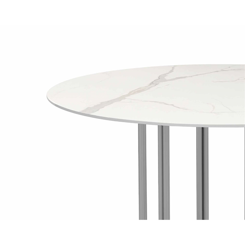 Milan Lacey White Marbleized Sintered Stone Top Dining Table with Steel Base