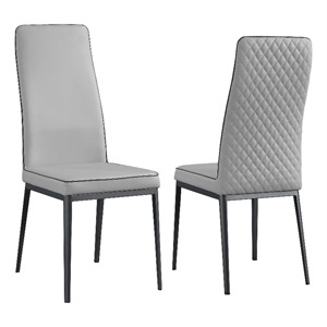 milan kortana gray faux leather diamond stitched back side chair - set of 2