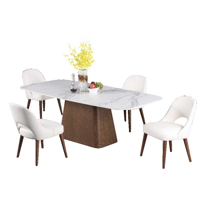 Milan Kenny White Modern Marbleized Sintered Stone Top Table & Chairs