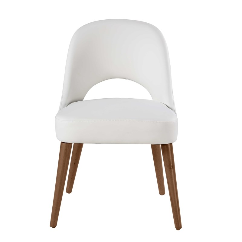 Milan Kenny White Faux Leather Open Back Side Chair with Wood Legs - Set of 2