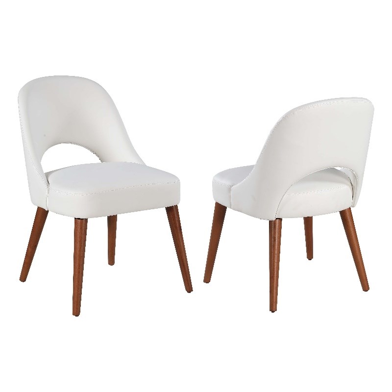 Milan Kenny White Faux Leather Open Back Side Chair with Wood Legs - Set of 2