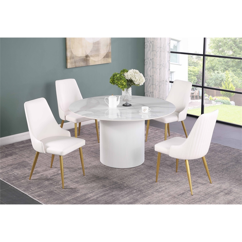 Milan Krystal White Faux Leather Stitched Channel Back Side Chair - Set of 2