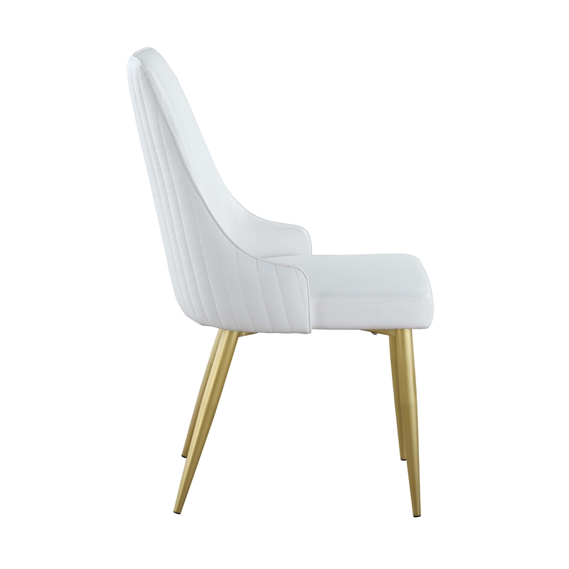 Milan Krystal White Faux Leather Stitched Channel Back Side Chair - Set of 2