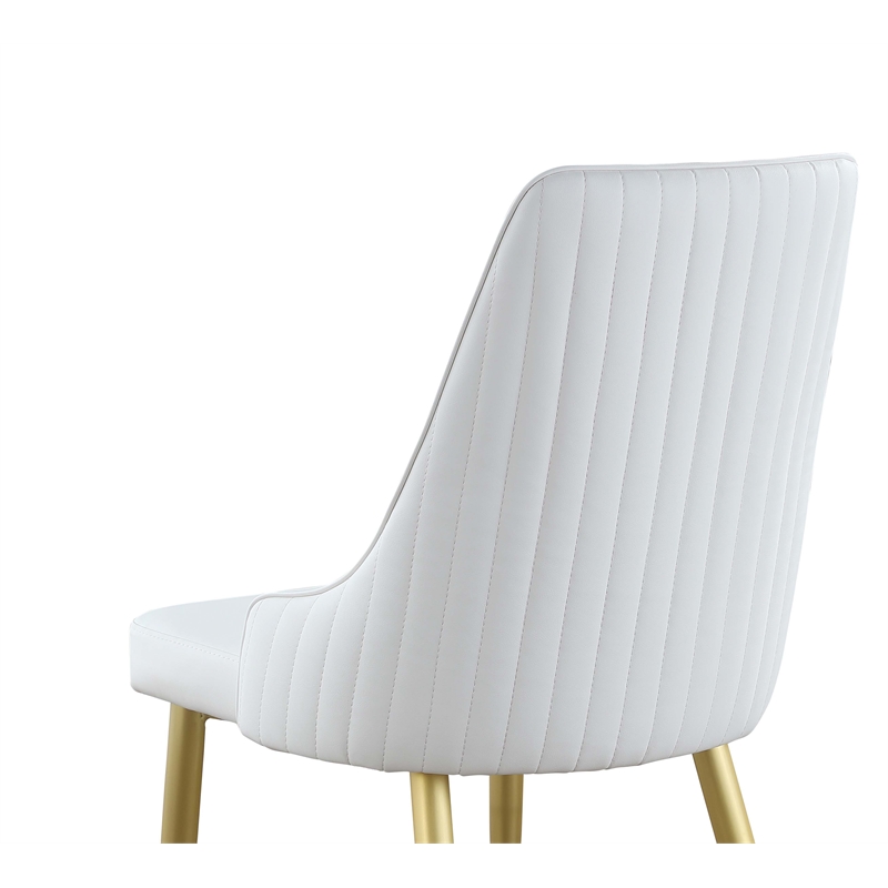 Milan Krystal White Faux Leather Stitched Channel Back Side Chair - Set of 2