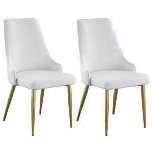Milan Krystal White Faux Leather Stitched Channel Back Side Chair - Set of 2