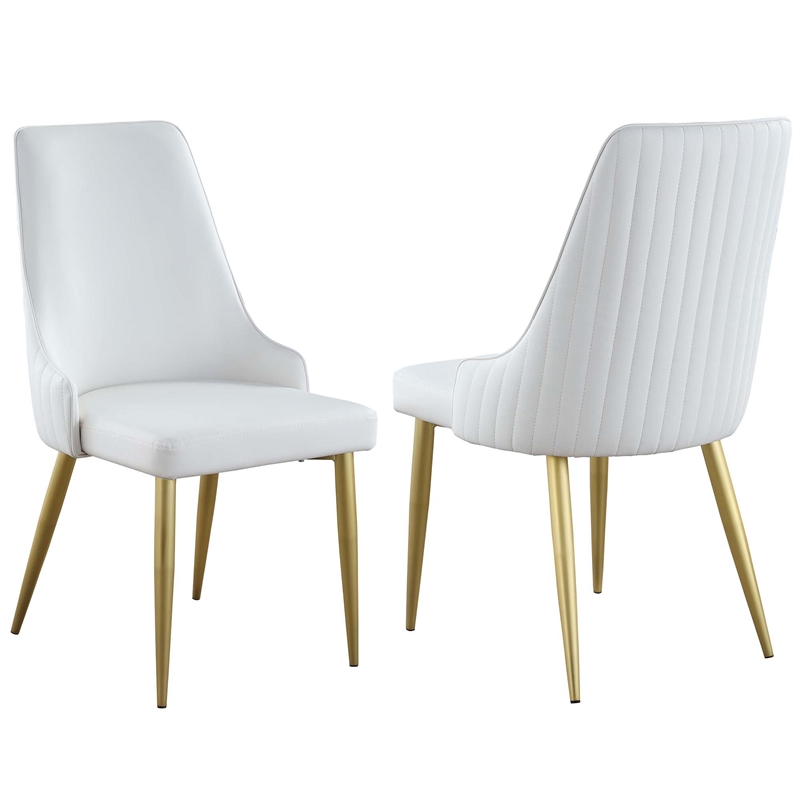 Milan Krystal White Faux Leather Stitched Channel Back Side Chair - Set of 2