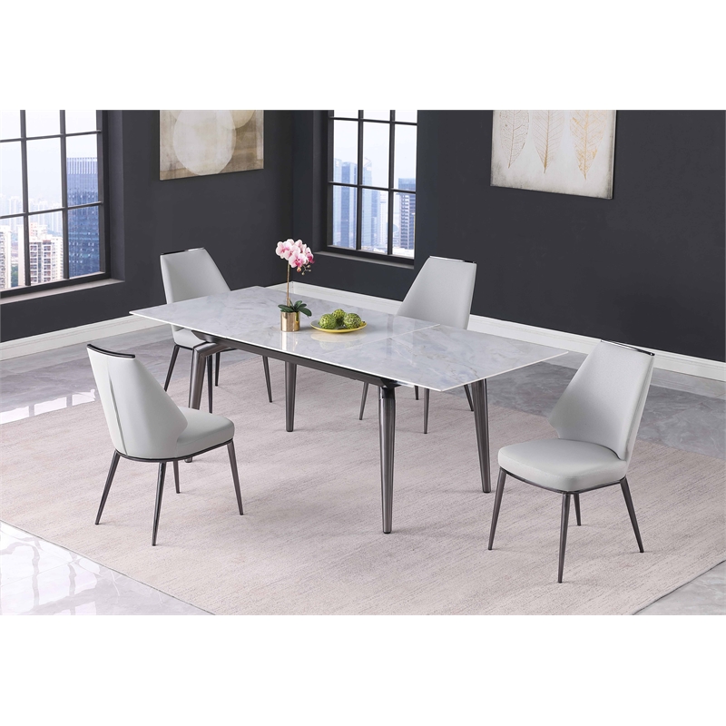 Milan Tate Gray Sintered Stone Ceramic Dining Set with Gray Faux Leather Chairs