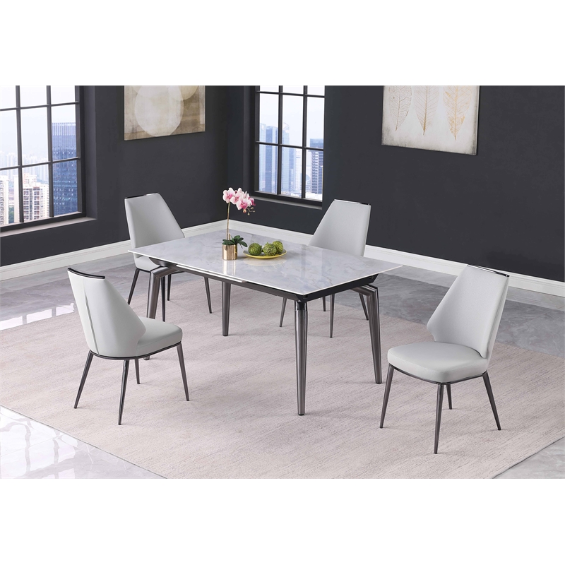 Milan Tate Gray Sintered Stone Ceramic Dining Set with Gray Faux Leather Chairs