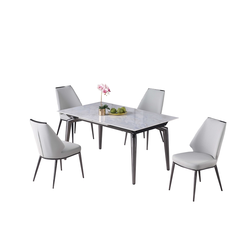 Milan Tate Gray Sintered Stone Ceramic Dining Set with Gray Faux Leather Chairs