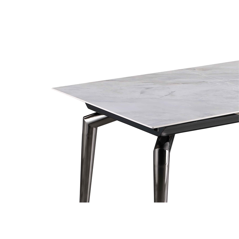 Milan Tate Gray Sintered Stone Ceramic Dining Set with Gray Faux Leather Chairs