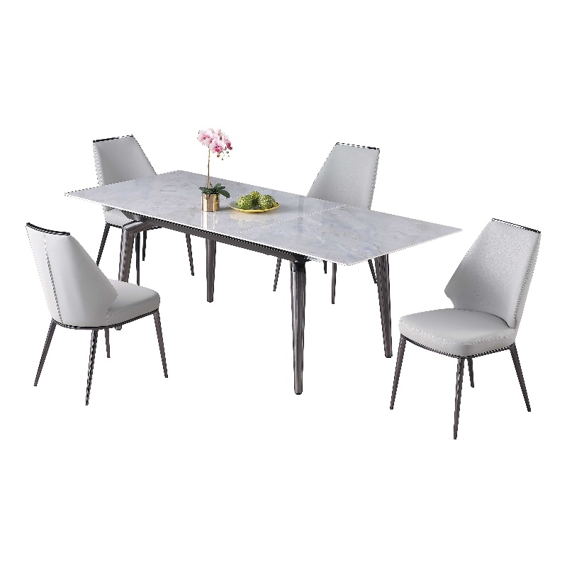 Milan Tate Gray Sintered Stone Ceramic Dining Set with Gray Faux Leather Chairs