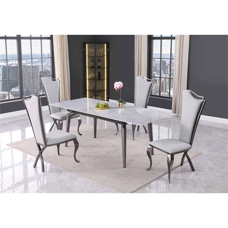 Milan Tate Extendable Sintered Stone Ceramic Dining Set & Tall Back Side Chairs