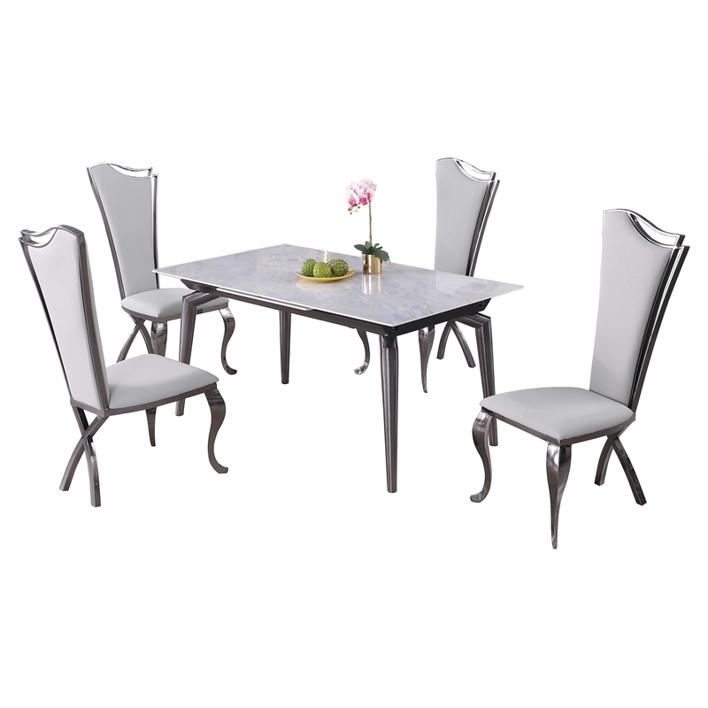 Milan Tate Extendable Sintered Stone Ceramic Dining Set & Tall Back Side Chairs