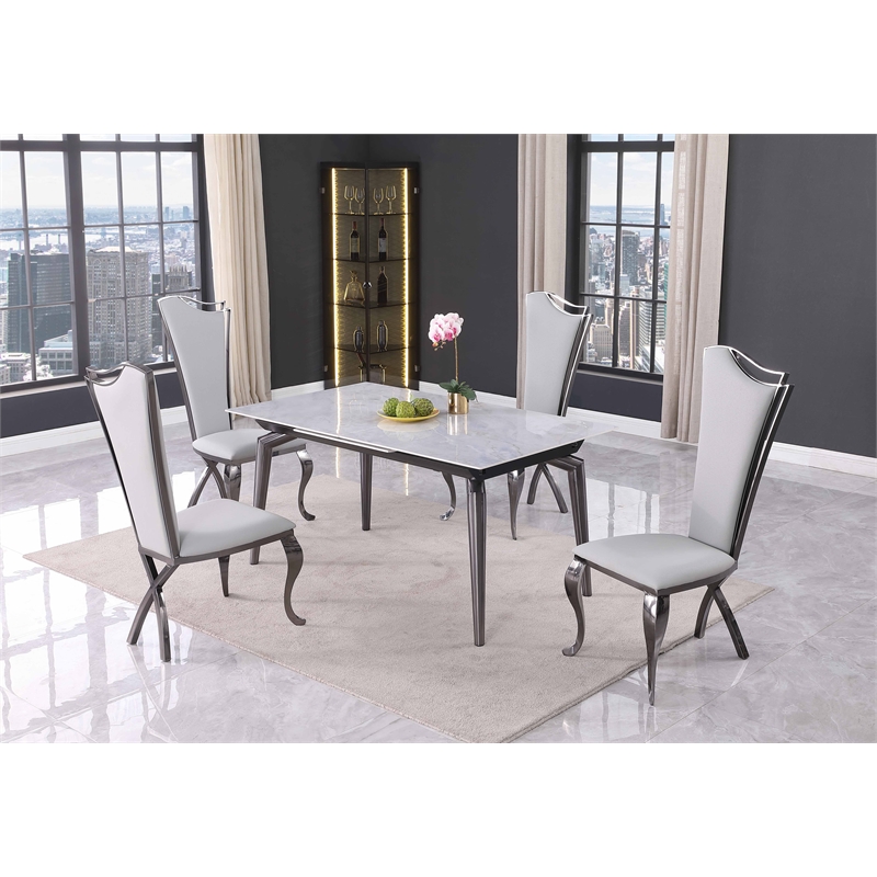 Milan Tate Extendable Sintered Stone Ceramic Dining Set & Tall Back Side Chairs