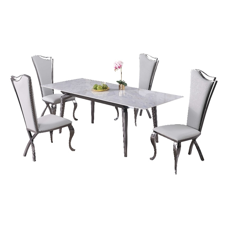 Milan Tate Extendable Sintered Stone Ceramic Dining Set & Tall Back Side Chairs