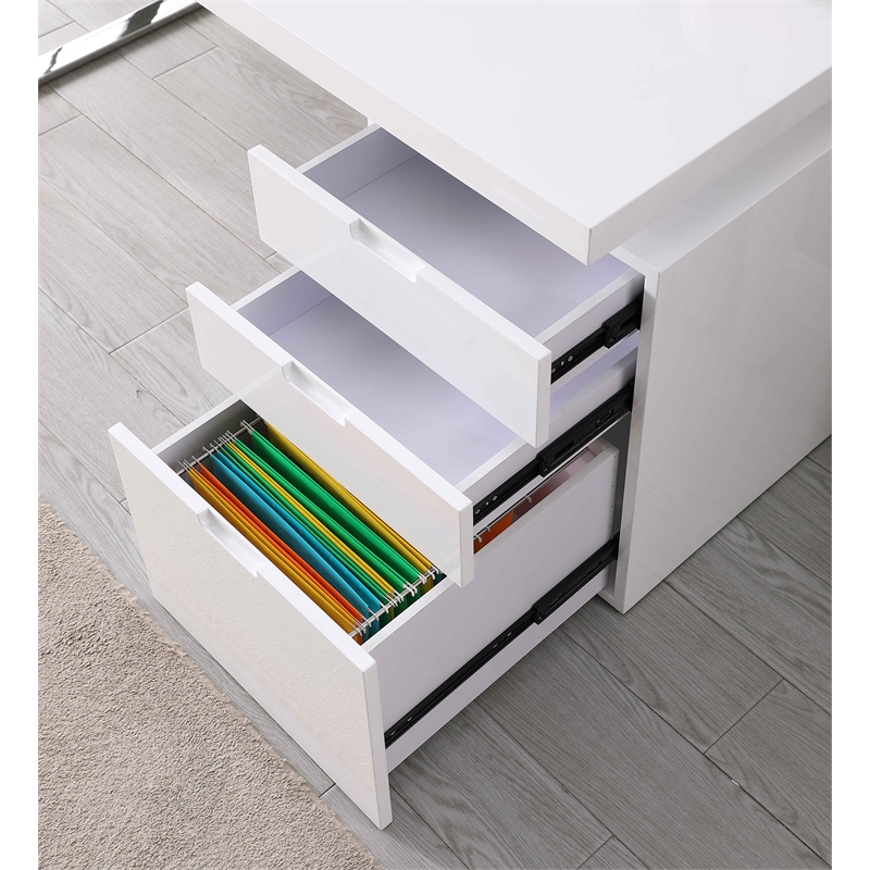 Milan Rotatable White Home Office Desk with Wooden Top & 3-Drawer Cabinet