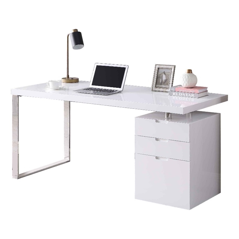 Milan Rotatable White Home Office Desk with Wooden Top & 3-Drawer Cabinet