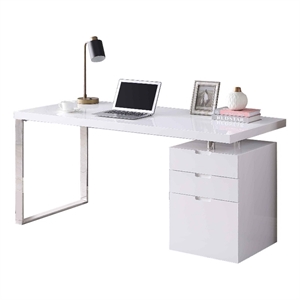 Milan Rotatable White Home Office Desk with Wooden Top & 3-Drawer Cabinet
