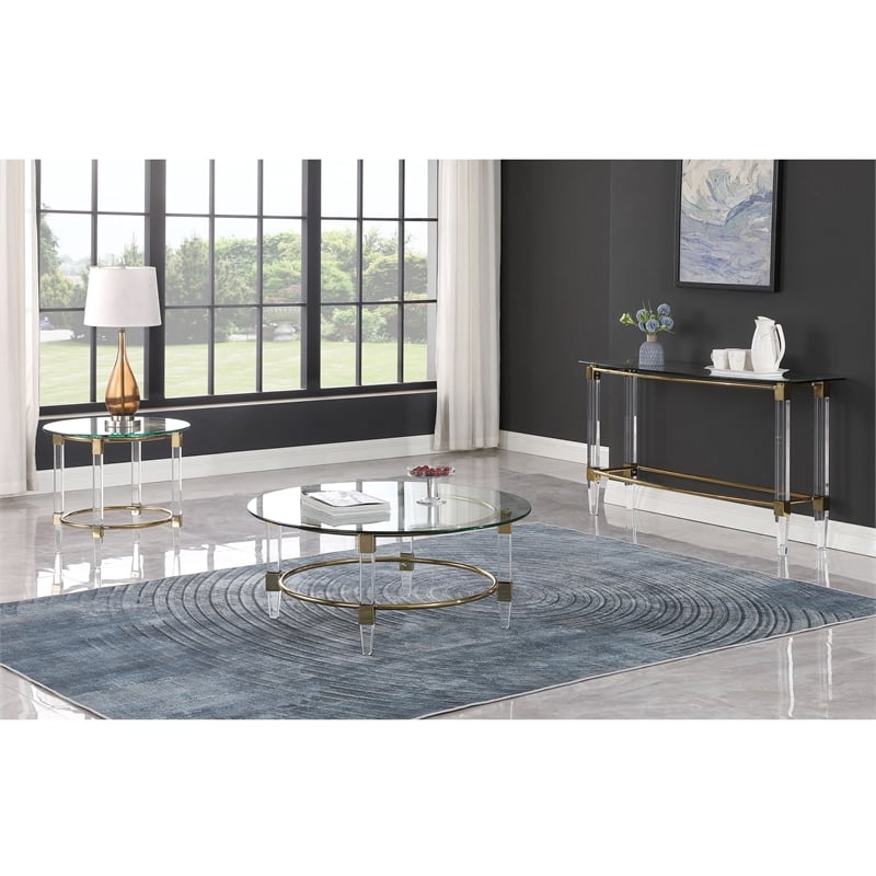 Milan Giselle Rectangular Clear Glass Sofa Table with Acrylic Legs & Gold Frame