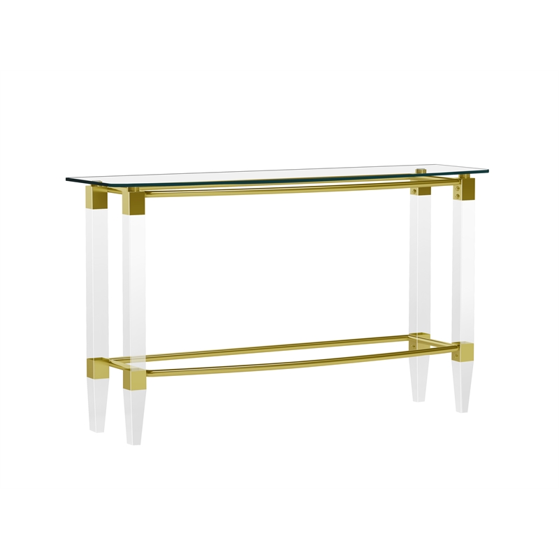 Milan Giselle Rectangular Clear Glass Sofa Table with Acrylic Legs & Gold Frame
