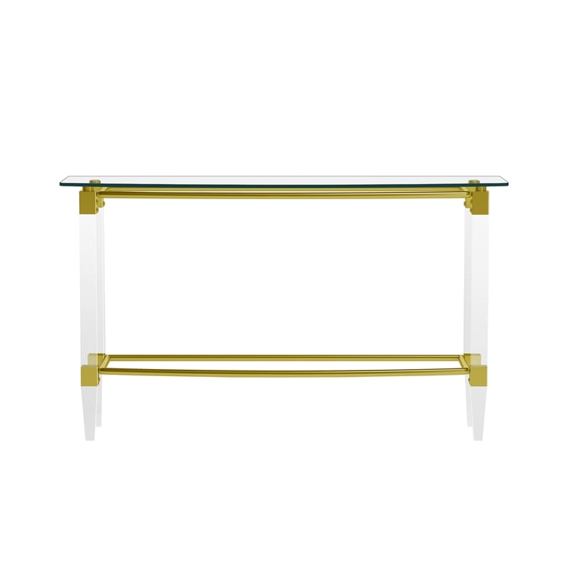 Milan Giselle Rectangular Clear Glass Sofa Table with Acrylic Legs & Gold Frame