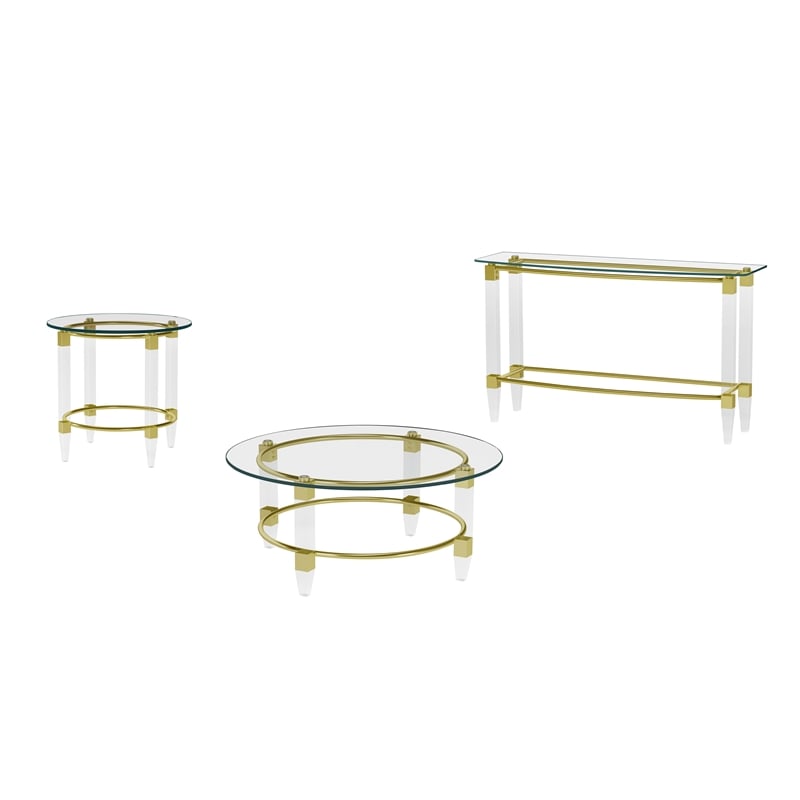 Milan Giselle Rectangular Clear Glass Sofa Table with Acrylic Legs & Gold Frame