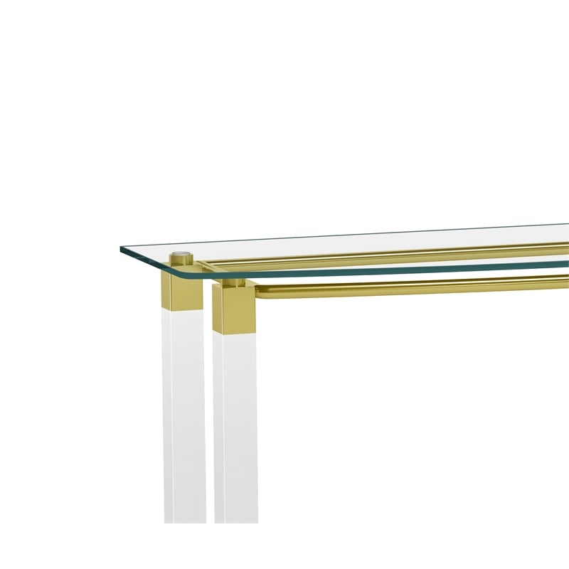 Milan Giselle Rectangular Clear Glass Sofa Table with Acrylic Legs & Gold Frame