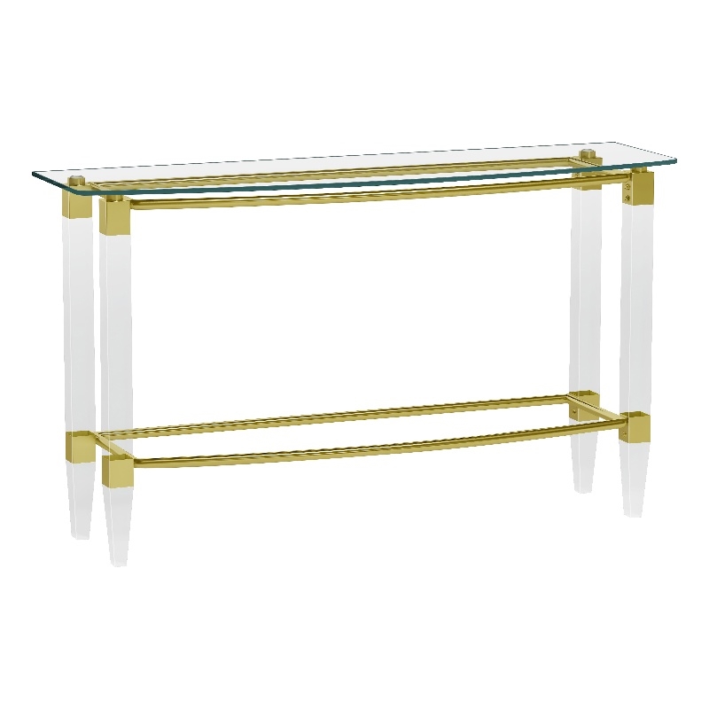 Milan Giselle Rectangular Clear Glass Sofa Table with Acrylic Legs & Gold Frame