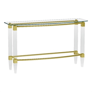 Milan Giselle Rectangular Clear Glass Sofa Table with Acrylic Legs & Gold Frame