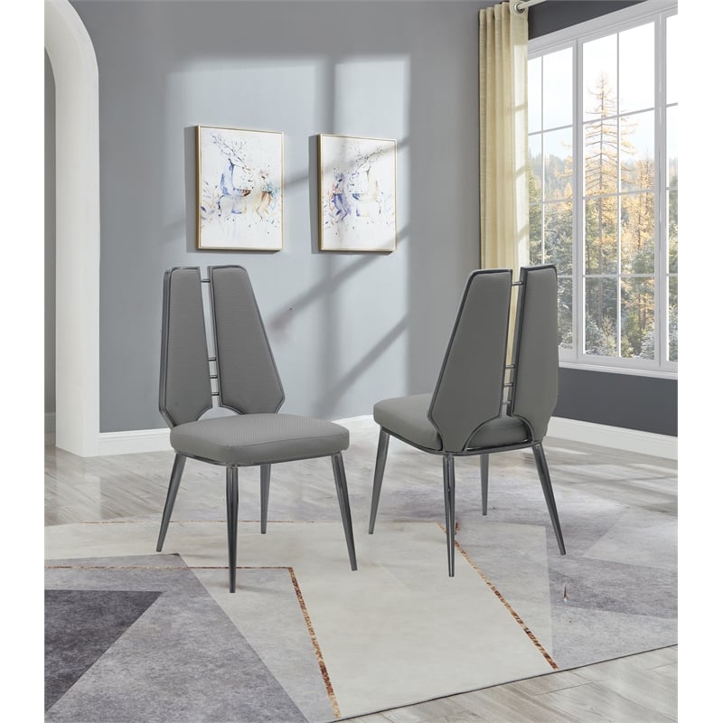 Milan Tessa Gray Faux Leather Side Chair with Graphite Accents - Set of 2