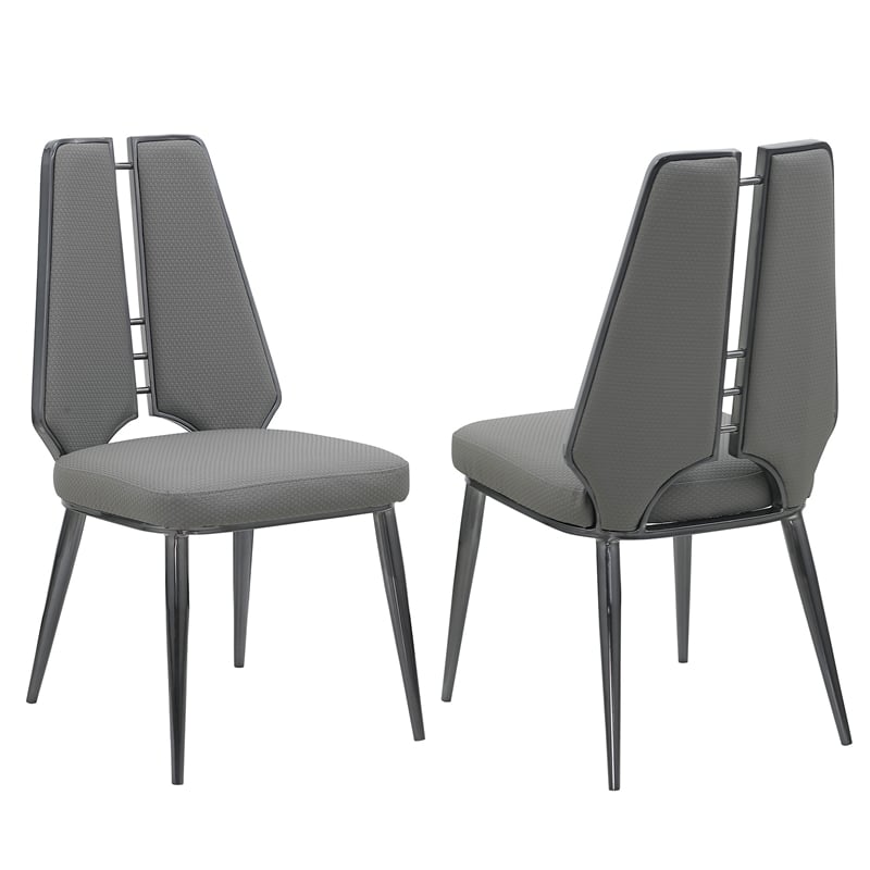 Milan Tessa Gray Faux Leather Side Chair with Graphite Accents - Set of 2