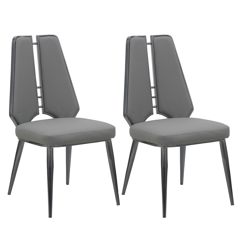 Milan Tessa Gray Faux Leather Side Chair with Graphite Accents - Set of 2