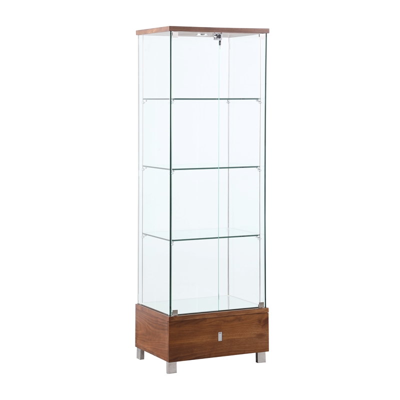 Milan Kamila Brown Contemporary Glass Curio with Drawers & LED Lights