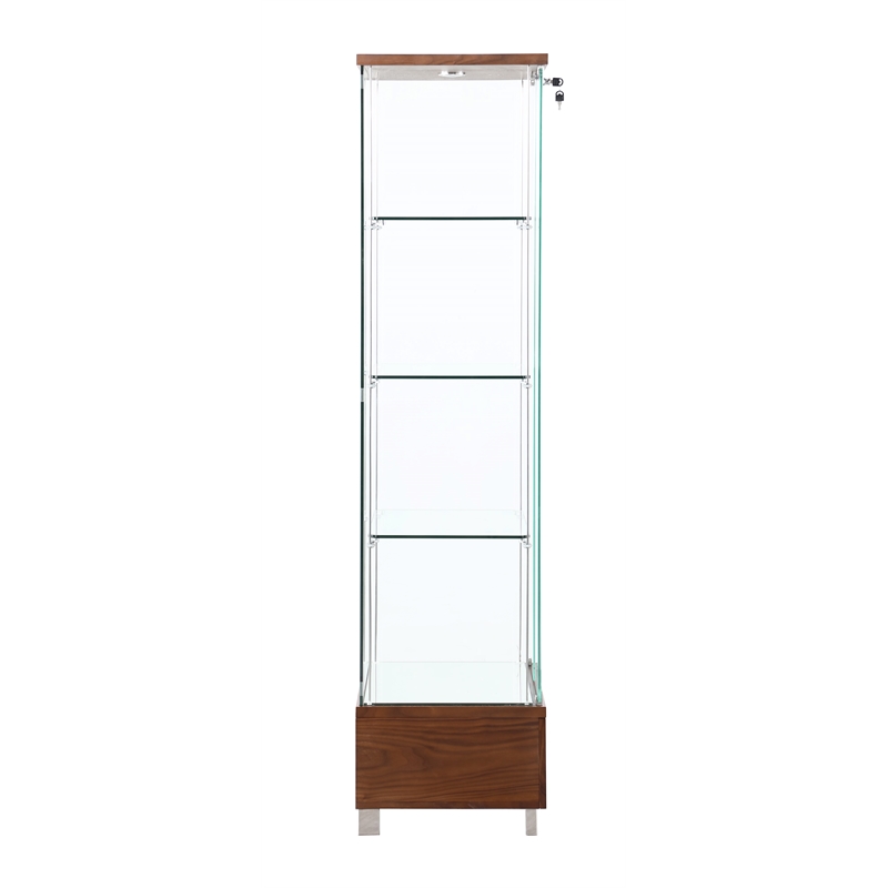 Milan Kamila Brown Contemporary Glass Curio with Drawers & LED Lights