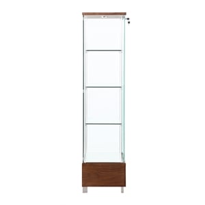 milan kamila brown contemporary glass curio with drawers & led lights