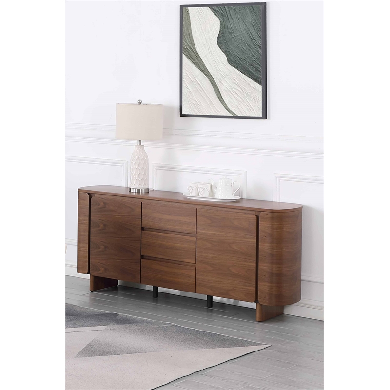 Milan Ethan Walnut Brown Modern All-wood Buffet with 2 Shelves & 3 Drawers