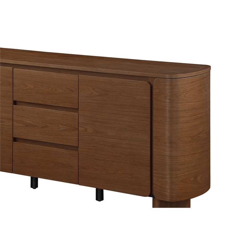 Milan Ethan Walnut Brown Modern All-wood Buffet with 2 Shelves & 3 Drawers
